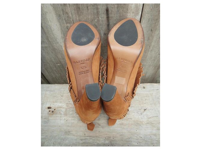 Botines Sartore de Ante Camel con Flecos Marrón claro - vista 5