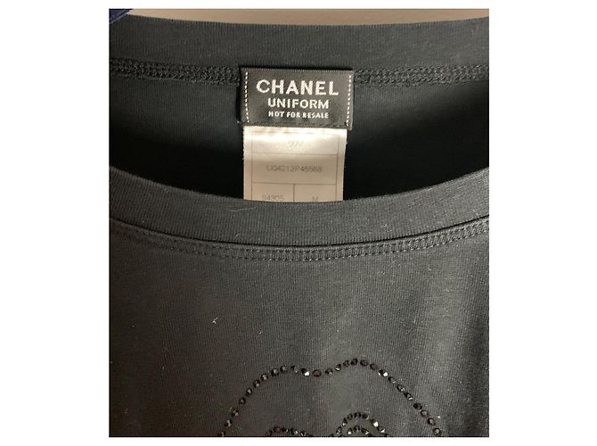 Camiseta Chanel Uniforme Negra de Algodón con Logo CC Negro - vista 3