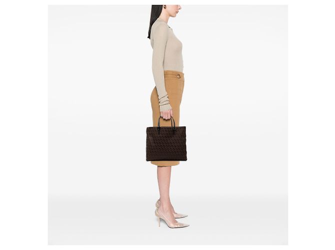 Borsa tote in tela Zucchino marrone Fendi Marrone scuro - vista 7