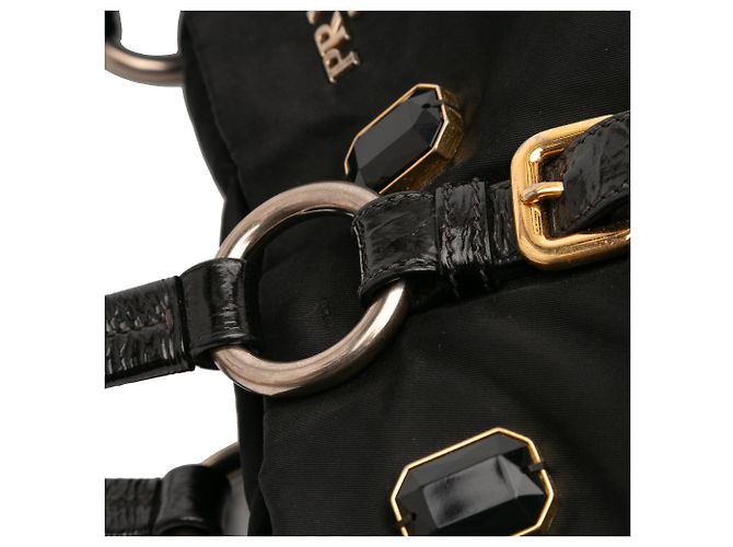 Prada Schwarze Tessuto Pietre Schmuck Tote - Ansicht 8