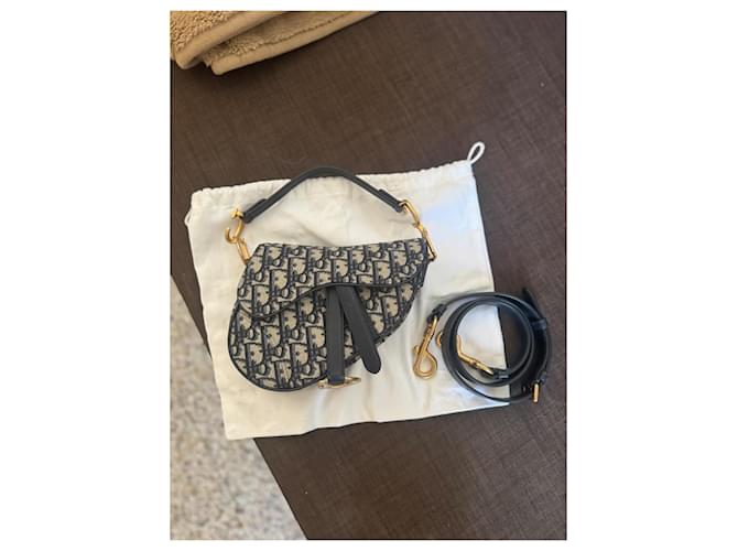 Mini borsa Saddle Dior blu in tessuto - vista 2