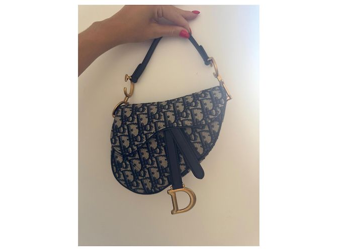 Mini borsa Saddle Dior blu in tessuto - vista 3