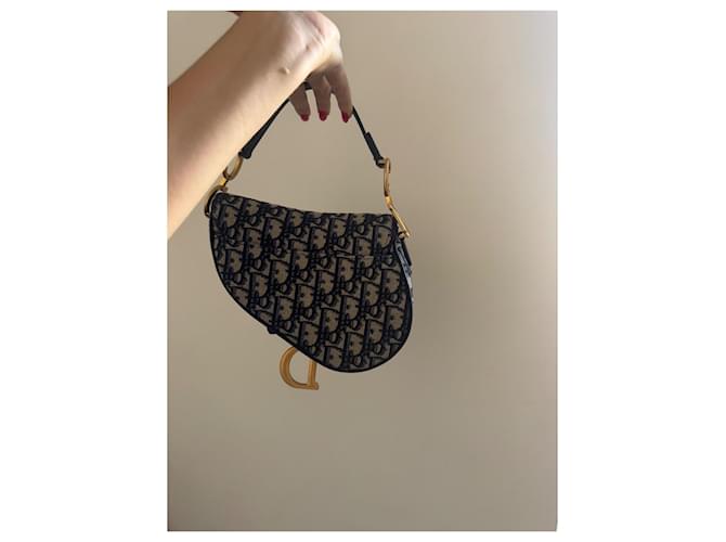 Mini borsa Saddle Dior blu in tessuto - vista 4