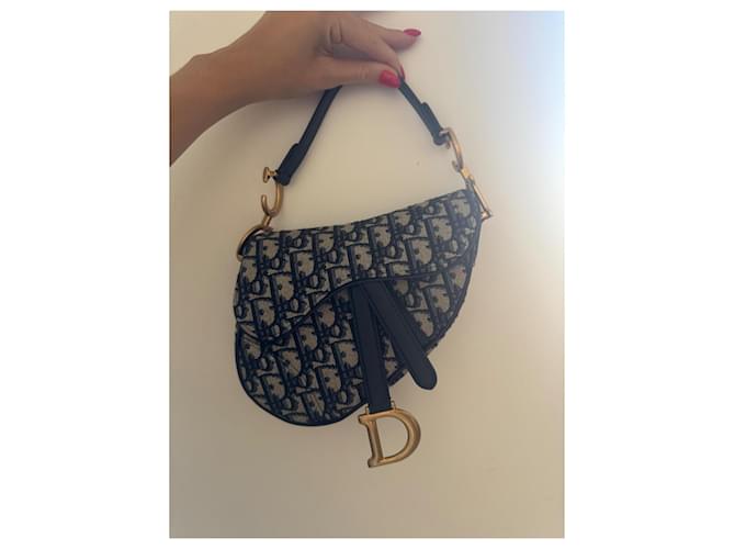 Mini borsa Saddle Dior blu in tessuto - vista 5
