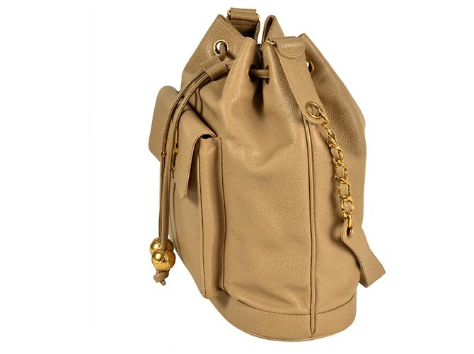 Borsa a spalla in pelle caviar beige Chanel - vista 2