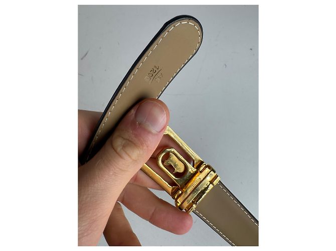 Céline Cinturón de cuero negro con logo de carruaje vintage Celine Paris - vista 3