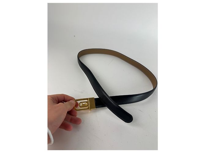 Céline Cinturón de cuero negro con logo de carruaje vintage Celine Paris - vista 8