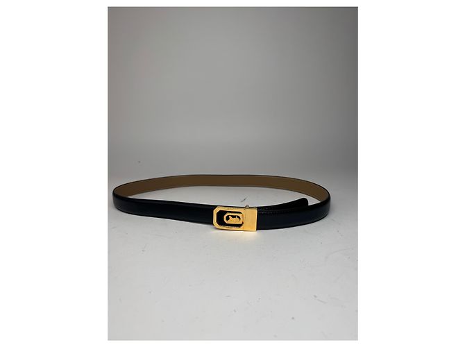 Céline Cinturón de cuero negro con logo de carruaje vintage Celine Paris - vista 9