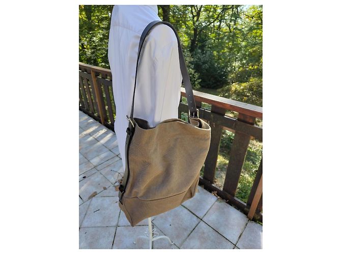 Sublime borsa tote Lemaire in cotone e pelle beige, nuova - vista 2