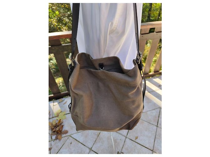 Sublime borsa tote Lemaire in cotone e pelle beige, nuova - vista 4