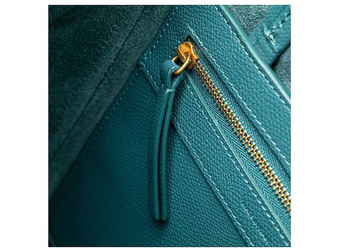 Céline Celine kleine vertikale Tasche aus blauer, genarbter Kalbsleder Türkis - Ansicht 8