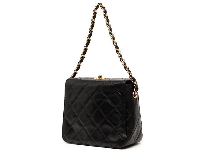 Chanel Schwarze CC gesteppte Lammleder Umlege-Handtasche - Ansicht 2