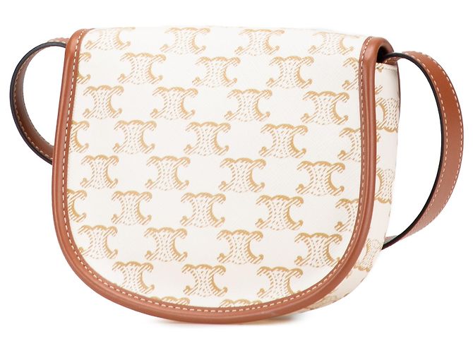 Céline Bolso cruzado Celine Mini Triomphe de lona recubierta blanca Castaño Blanco - vista 2