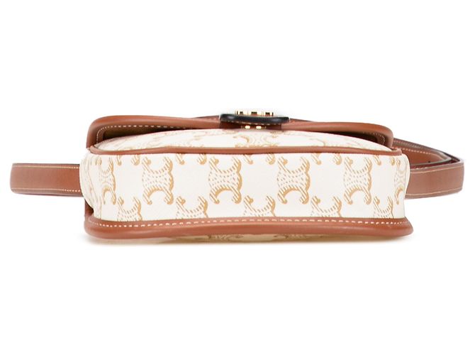 Céline Bolso cruzado Celine Mini Triomphe de lona recubierta blanca Castaño Blanco - vista 3