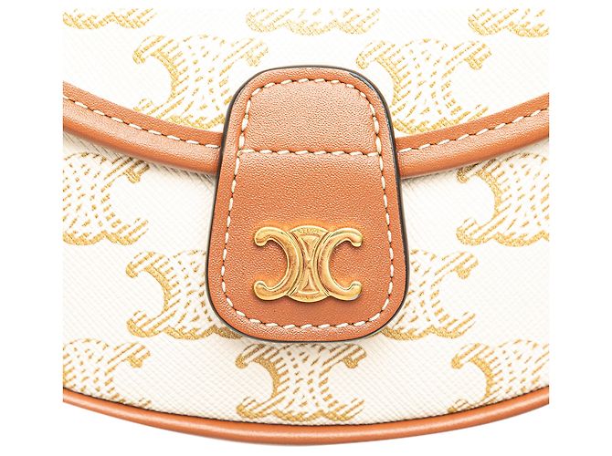 Céline Bolso cruzado Celine Mini Triomphe de lona recubierta blanca Castaño Blanco - vista 7