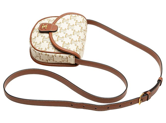 Céline Bolso cruzado Celine Mini Triomphe de lona recubierta blanca Castaño Blanco - vista 9