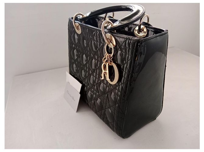 Borsa Lady Dior Christian Dior in pelle lucida nera Nero - vista 3