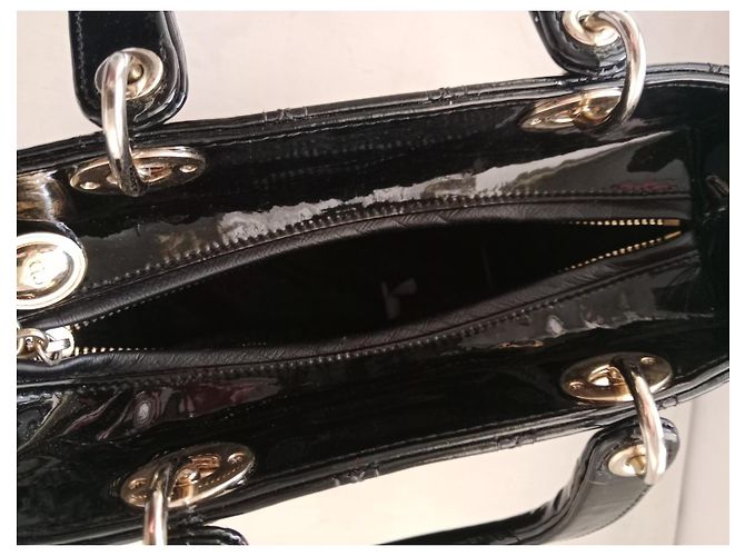 Borsa Lady Dior Christian Dior in pelle lucida nera Nero - vista 4