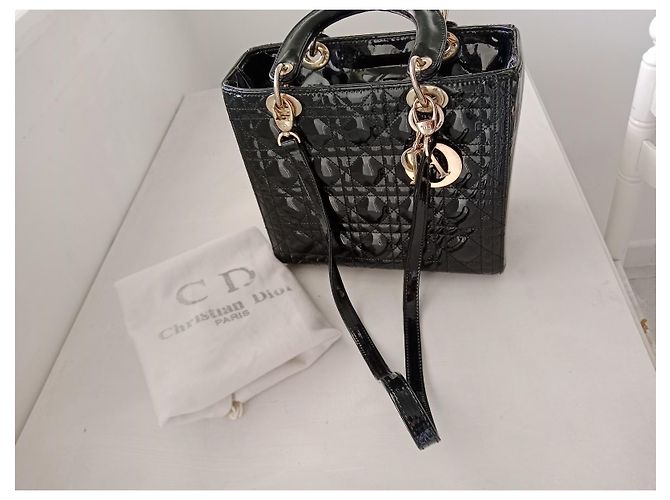Borsa Lady Dior Christian Dior in pelle lucida nera Nero - vista 6