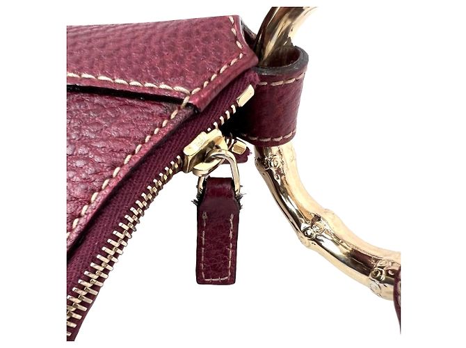 Bamboo Bolsa hobo de couro bordeaux com anel de bambu meia-lua Gucci Vermelho - vista 9