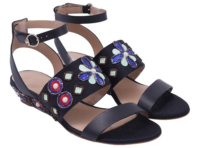 Tory Burch Estella Wedge Sandals in Black Satin - view 3
