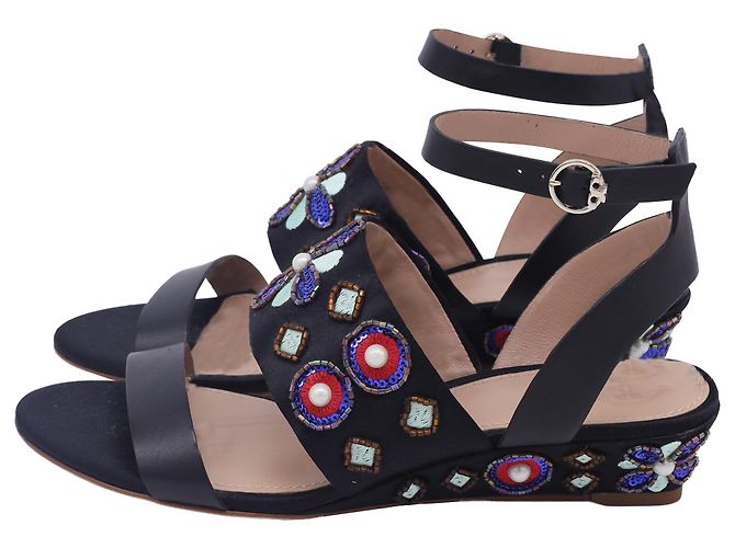 Tory Burch Estella Wedge Sandals in Black Satin - view 4