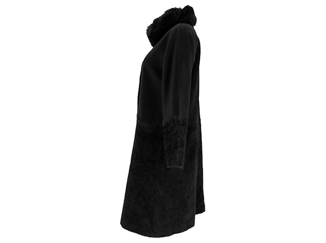Max Mara Studio Shear-Accent Hidden-Buttoned Coat in Black Wool - view 2