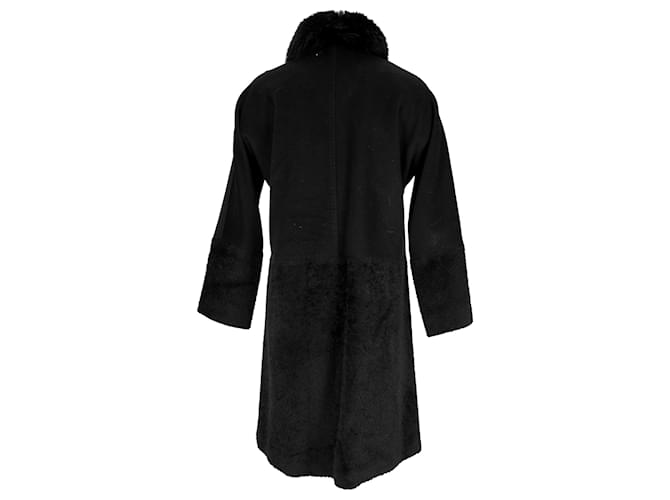 Max Mara Studio Shear-Accent Hidden-Buttoned Coat in Black Wool - view 3