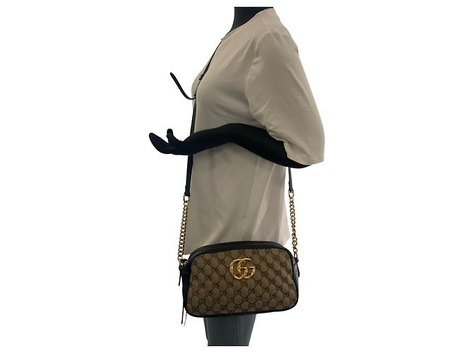 Borsa a Spalla Trapuntata Gucci GG Marmont Marrone Beige - vista 7