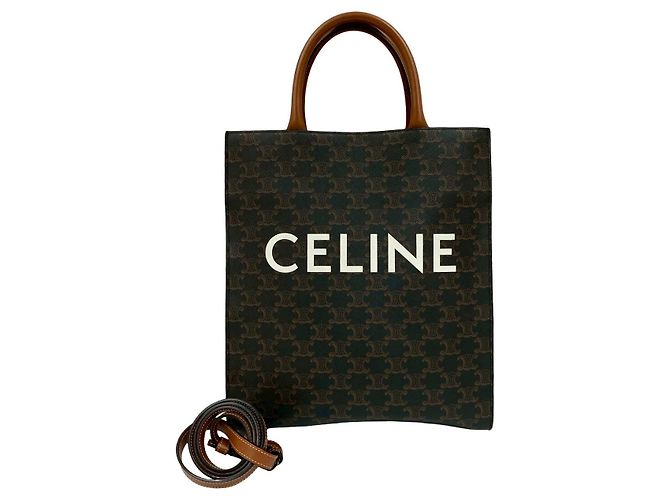 Céline Borsa 2way Celine Triomphe Vertical Cabas Small in pelle Marrone Nero - vista 2
