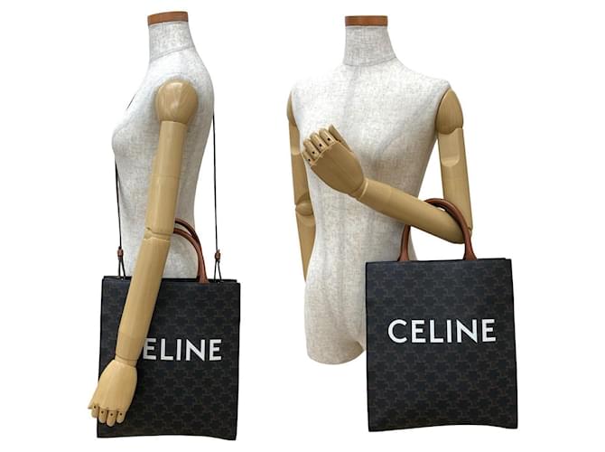 Céline Borsa 2way Celine Triomphe Vertical Cabas Small in pelle Marrone Nero - vista 3