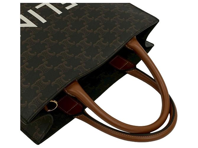Céline Borsa 2way Celine Triomphe Vertical Cabas Small in pelle Marrone Nero - vista 5