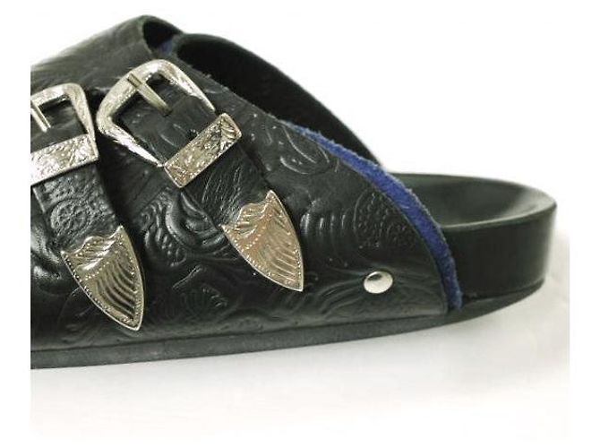 Autre Marque Leder-Sandalette mit geprägter Metallschnalle TOGA PULLA Schwarz Marineblau - Ansicht 7