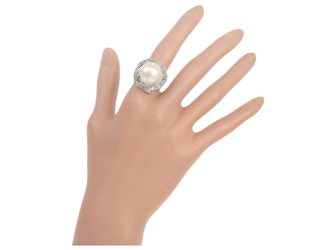 Autre Marque Pt900 Platin Perlen-Diamantring Silber - Ansicht 2