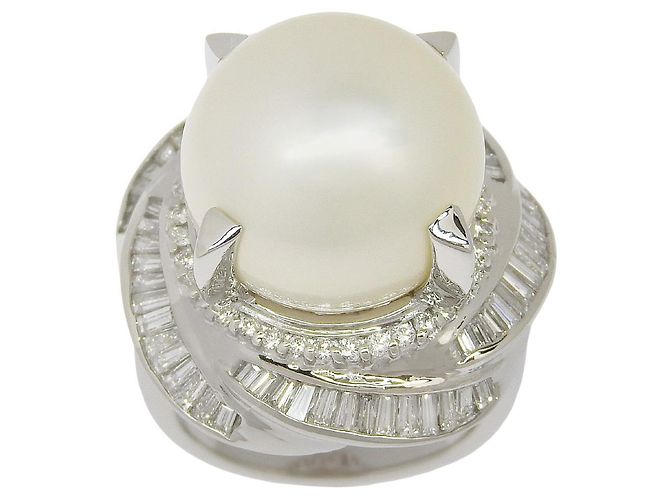 Autre Marque Pt900 Platin Perlen-Diamantring Silber - Ansicht 4