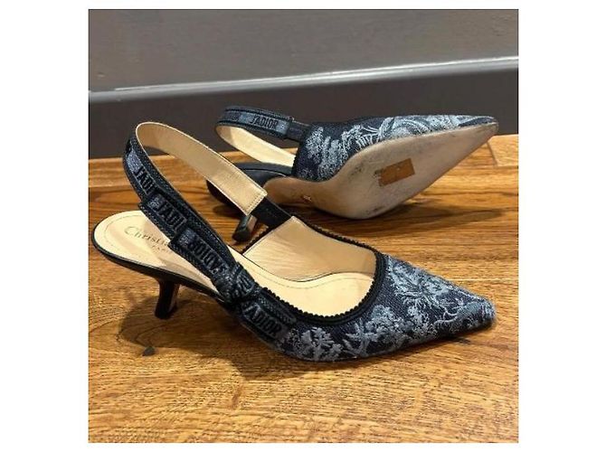 Dior J’adior Slingback Sandalen Marineblau Stoff Größe 38 - Ansicht 11