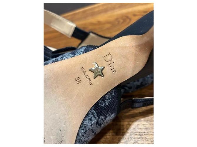 Dior J’adior Slingback Sandalen Marineblau Stoff Größe 38 - Ansicht 3