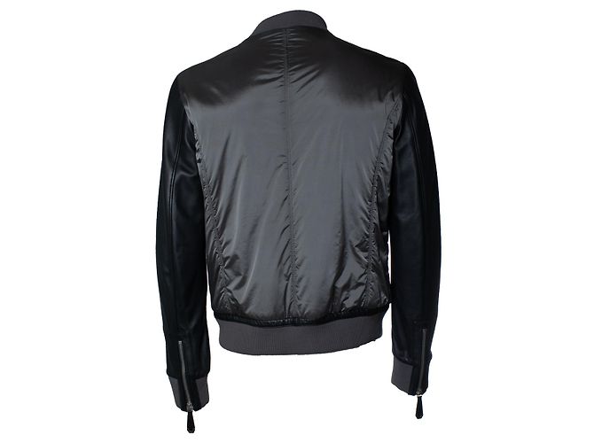 Philipp Plein, Graue Nylon- und Leder-Bomberjacke - Ansicht 2