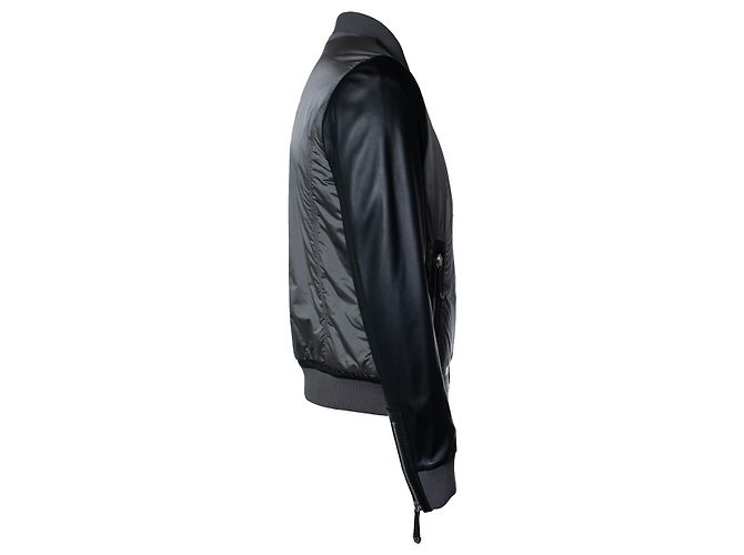 Philipp Plein, Graue Nylon- und Leder-Bomberjacke - Ansicht 3