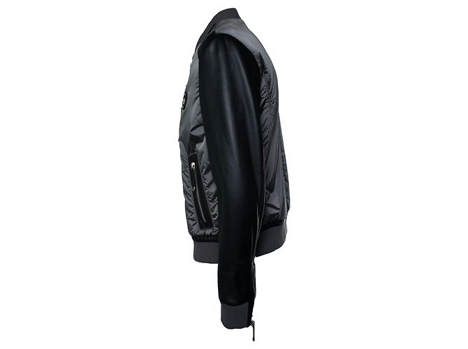 Philipp Plein, Graue Nylon- und Leder-Bomberjacke - Ansicht 4