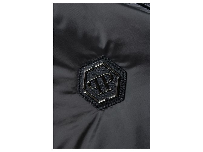 Philipp Plein, Graue Nylon- und Leder-Bomberjacke - Ansicht 6