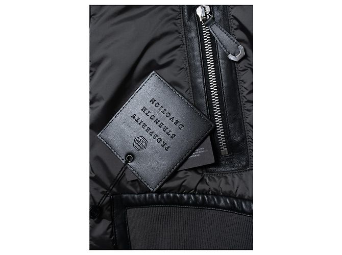 Philipp Plein, Graue Nylon- und Leder-Bomberjacke - Ansicht 7