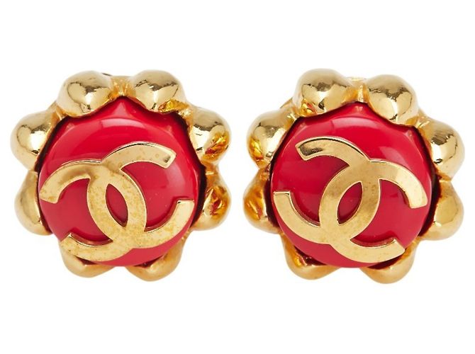 Orecchini a clip vintage Chanel Coco Mark Rosso D'oro - vista 2