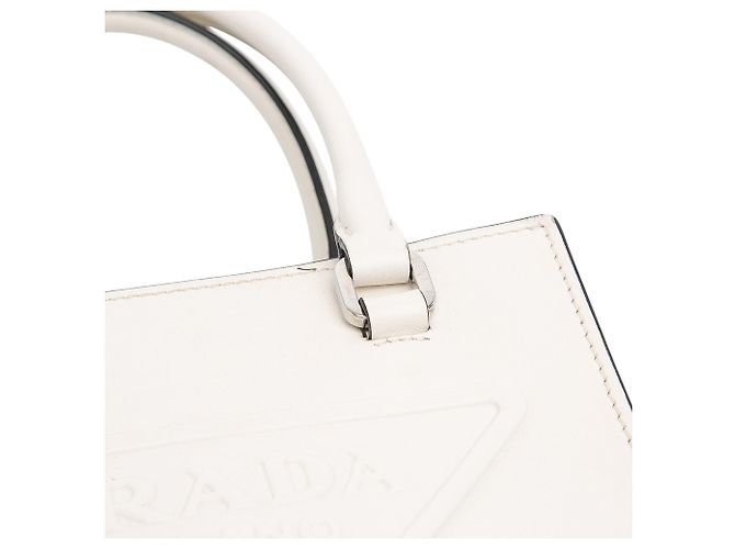 Prada Weiß Mini Soft Calf Logo Drill Satchel - Ansicht 6