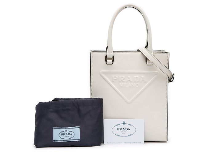 Prada Weiß Mini Soft Calf Logo Drill Satchel - Ansicht 9