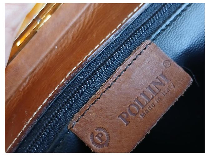 Pochette Maxi Pollini Marrone e Nero in Pelle Logo - vista 3