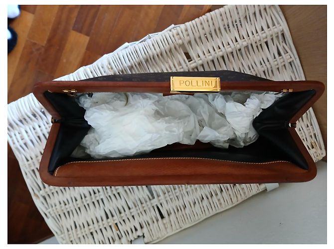 Pochette Maxi Pollini Marrone e Nero in Pelle Logo - vista 5