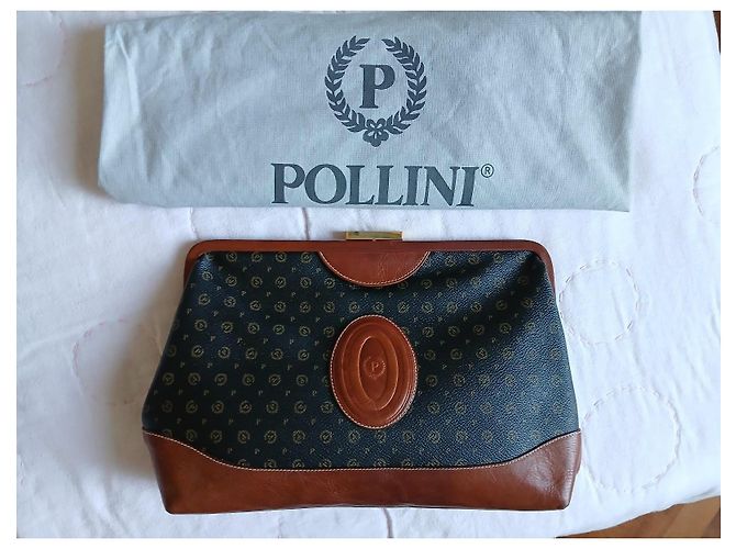 Pochette Maxi Pollini Marrone e Nero in Pelle Logo - vista 6