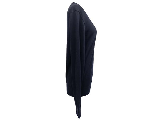 Dunkelblauer Wollpullover mit V-Ausschnitt von Dolce & Gabbana Marineblau - Ansicht 2
