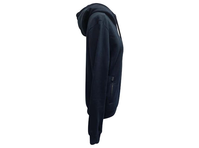 Dolce & Gabbana bestickter Kapuzenpullover mit Reißverschluss aus navyblauer Baumwolle Marineblau - Ansicht 2